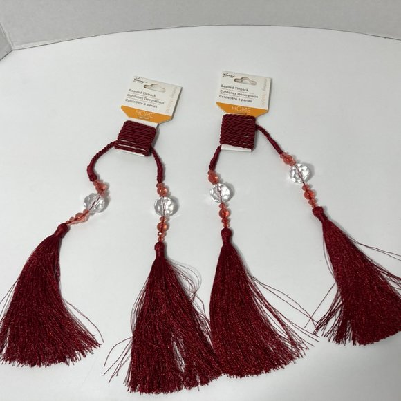 Burgundy Red Beaded Curtain Tieback Set of 2 Long - Picture 1 of 13